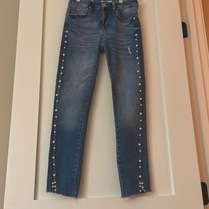 Zara stylish medium wash jeans with pearls down side